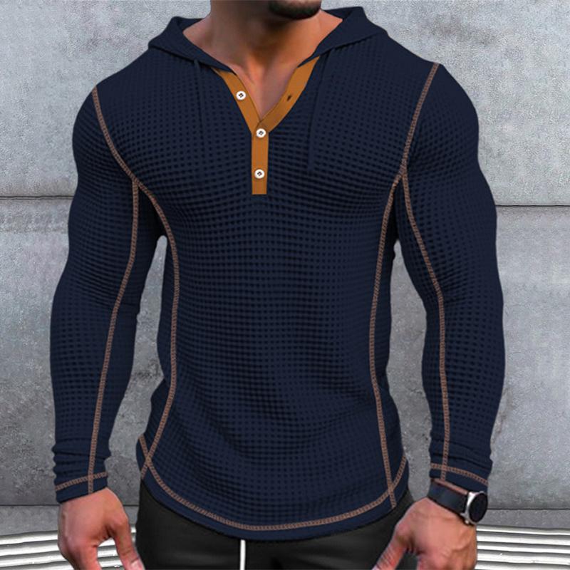 Men's waffle knit hoodie lightweight casual wear - long sleeve pullover for everyday relaxation