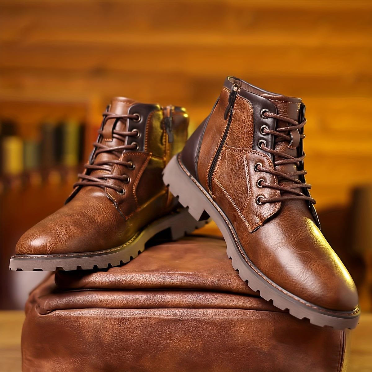 Men's leather boots - durable ankle footwear with zipper for casual outings - stylish everyday wear