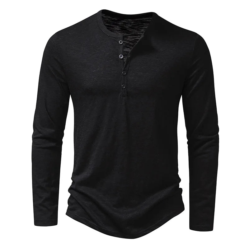 Men's long sleeve henley shirt - casual button-up top