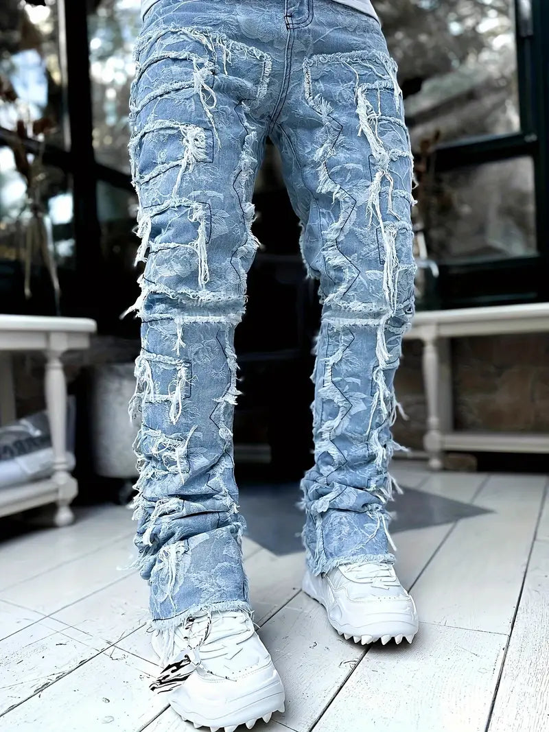 Men’s Ripped Denim Jeans - Trendy Casual Outing Style