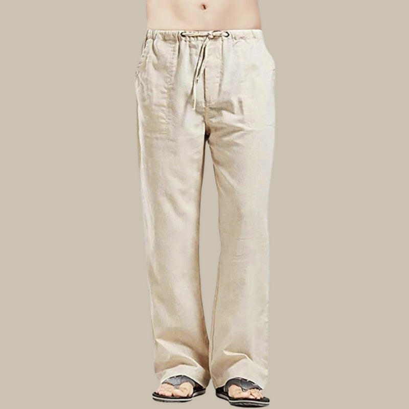 Men's linen trousers - relaxed fit casual summer bottoms for warm weather - breathable fabric, versatile style