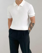 Ribbed short-sleeve polo shirt - versatile men's casual wear