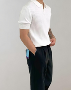 Ribbed short-sleeve polo shirt - versatile men's casual wear