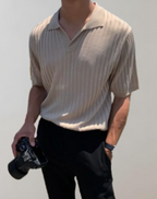Ribbed short-sleeve polo shirt - versatile men's casual wear