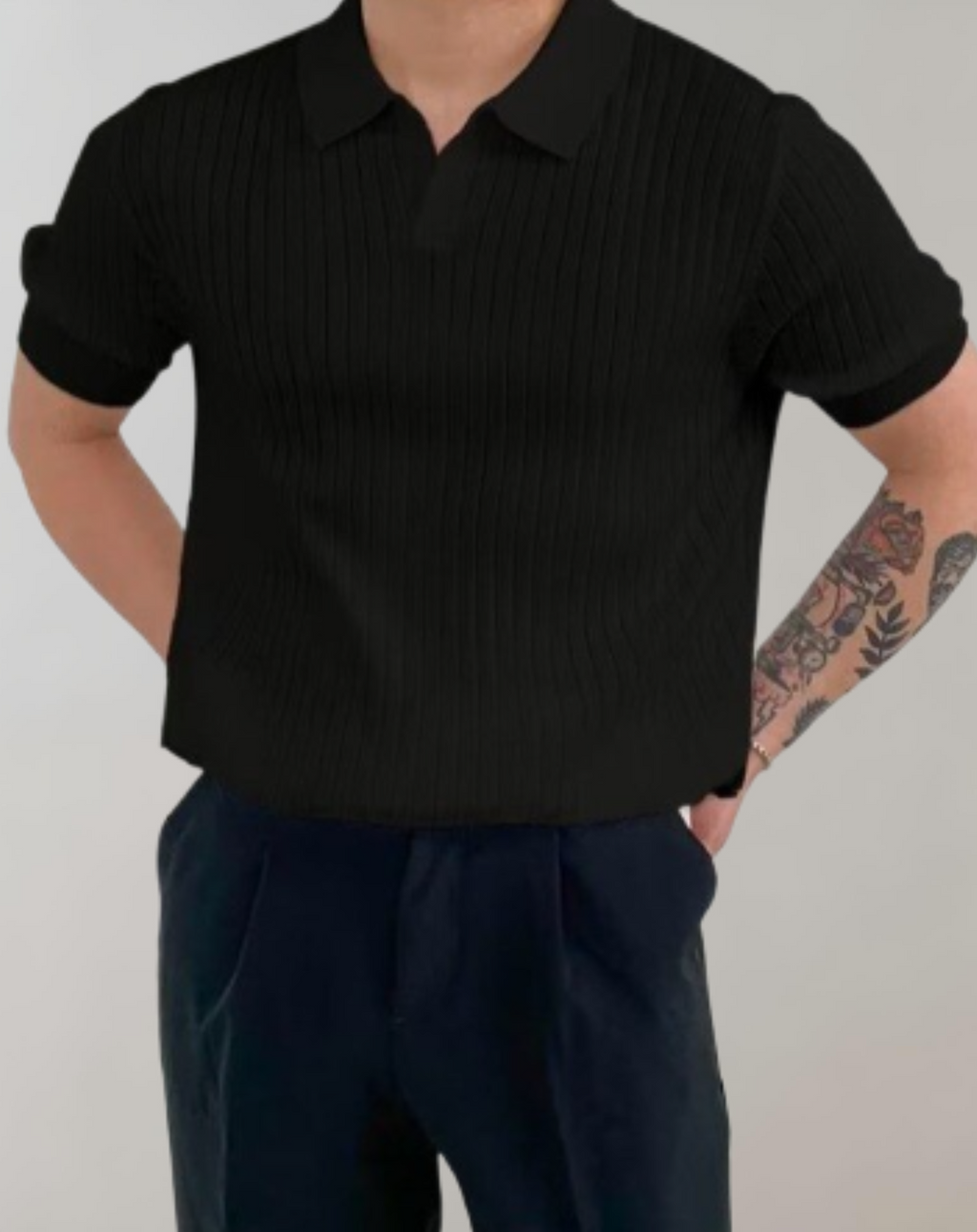 Ribbed short-sleeve polo shirt - versatile men's casual wear