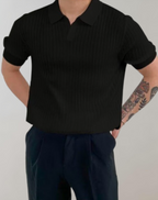 Ribbed short-sleeve polo shirt - versatile men's casual wear