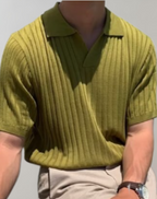 Ribbed short-sleeve polo shirt - versatile men's casual wear