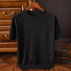 Men's cashmere t-shirt lightweight knit top in camel for casual wear - elegant short sleeve design