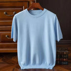 Men's cashmere t-shirt lightweight knit top in camel for casual wear - elegant short sleeve design