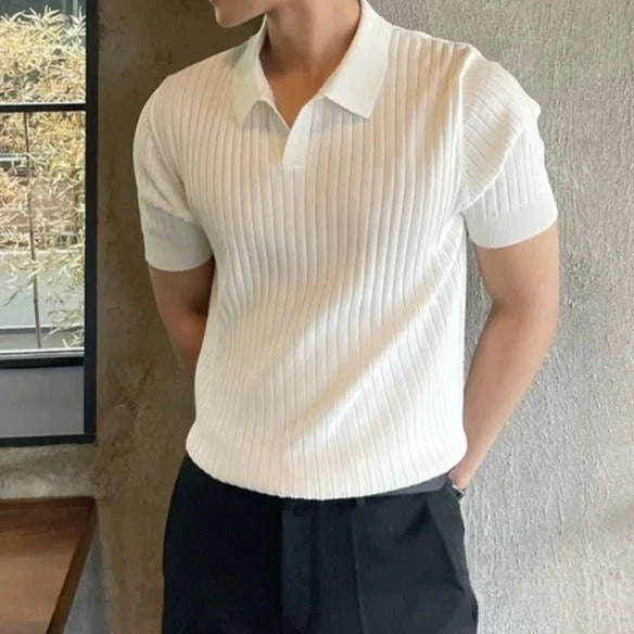 Men's ribbed polo shirt - smart casual office attire, premium quality fabric