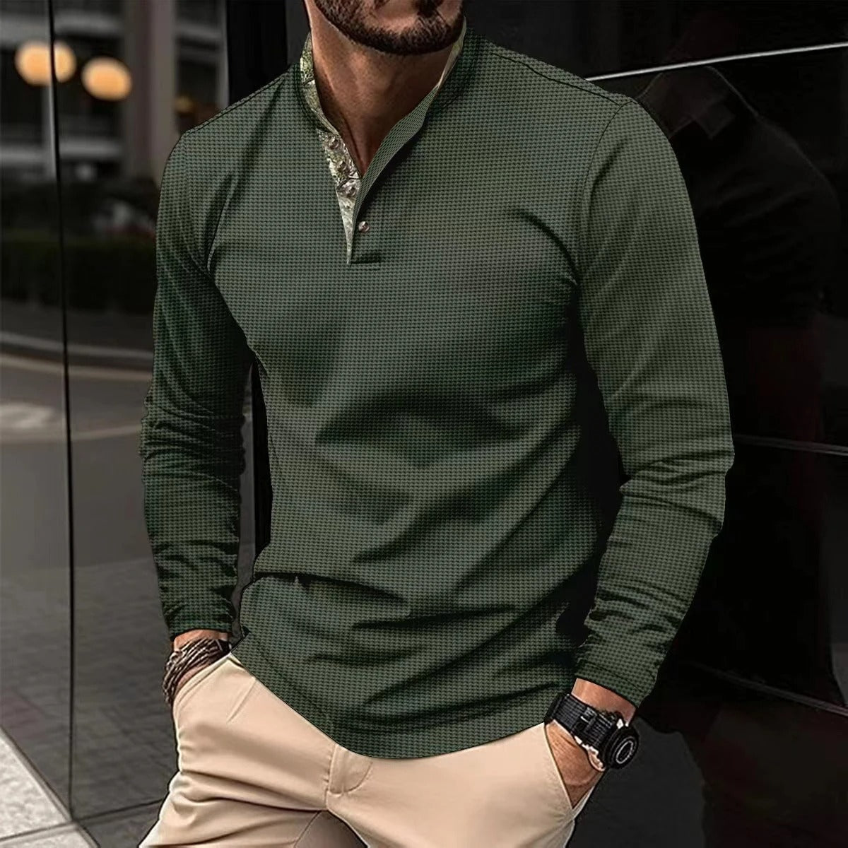 Sophisticated long sleeve polo shirt - refined men's casual top