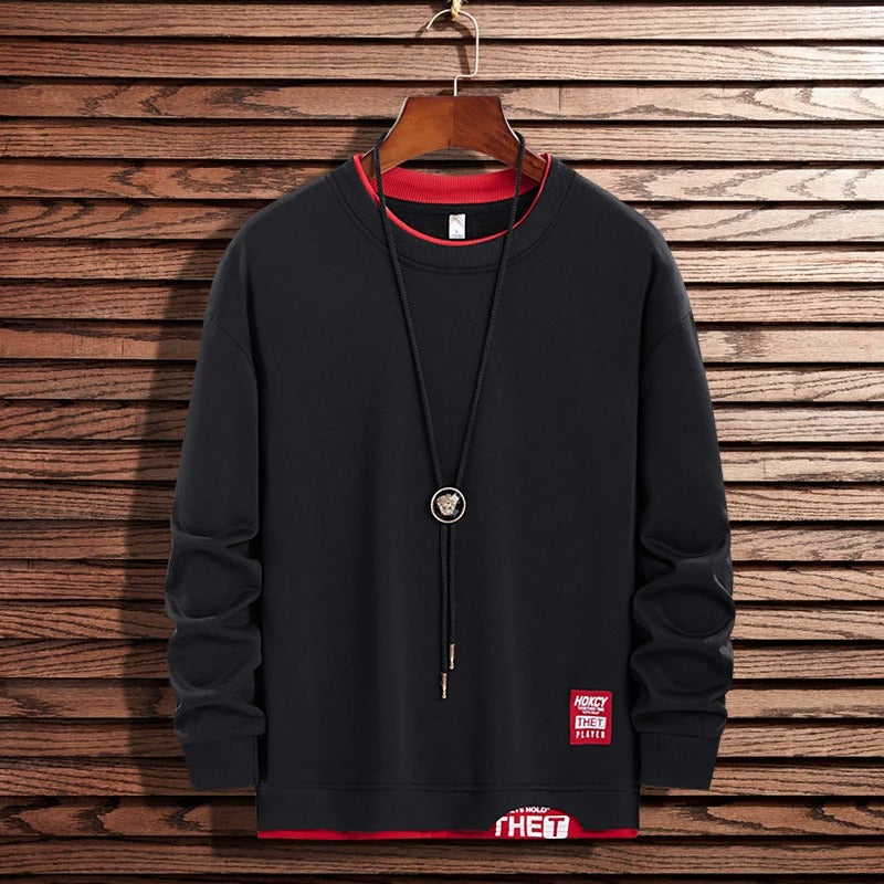 Men's long sleeve pullover stylish autumn winter wear - versatile casual jumper in black and grey