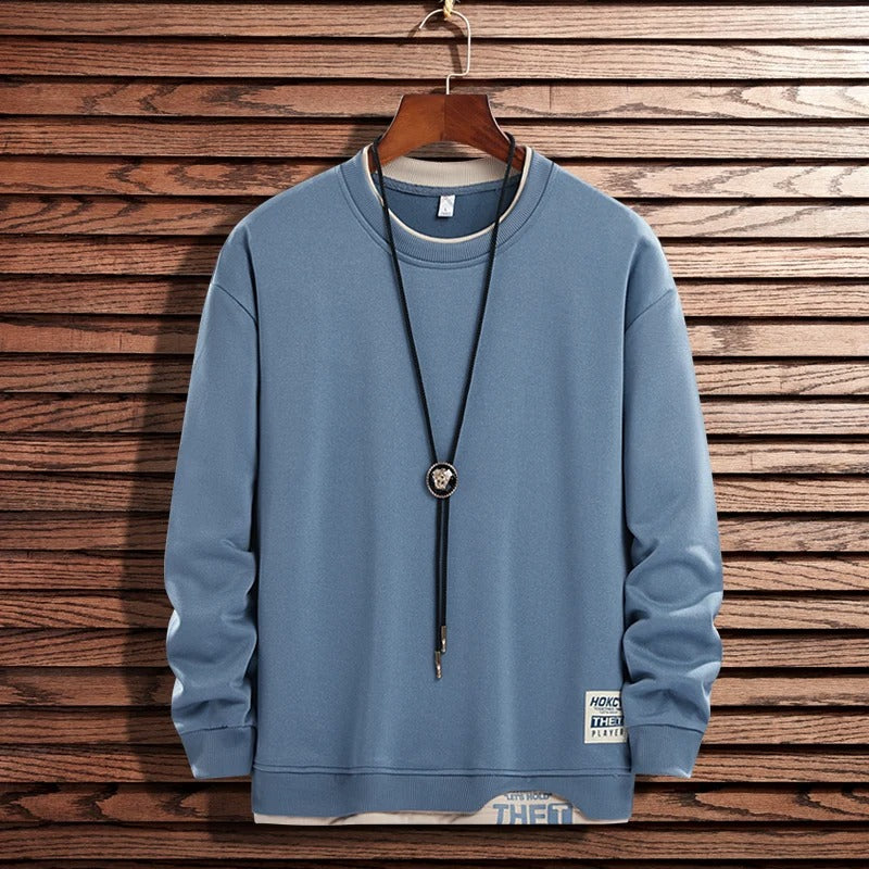 Men's long sleeve pullover stylish autumn winter wear - versatile casual jumper in black and grey