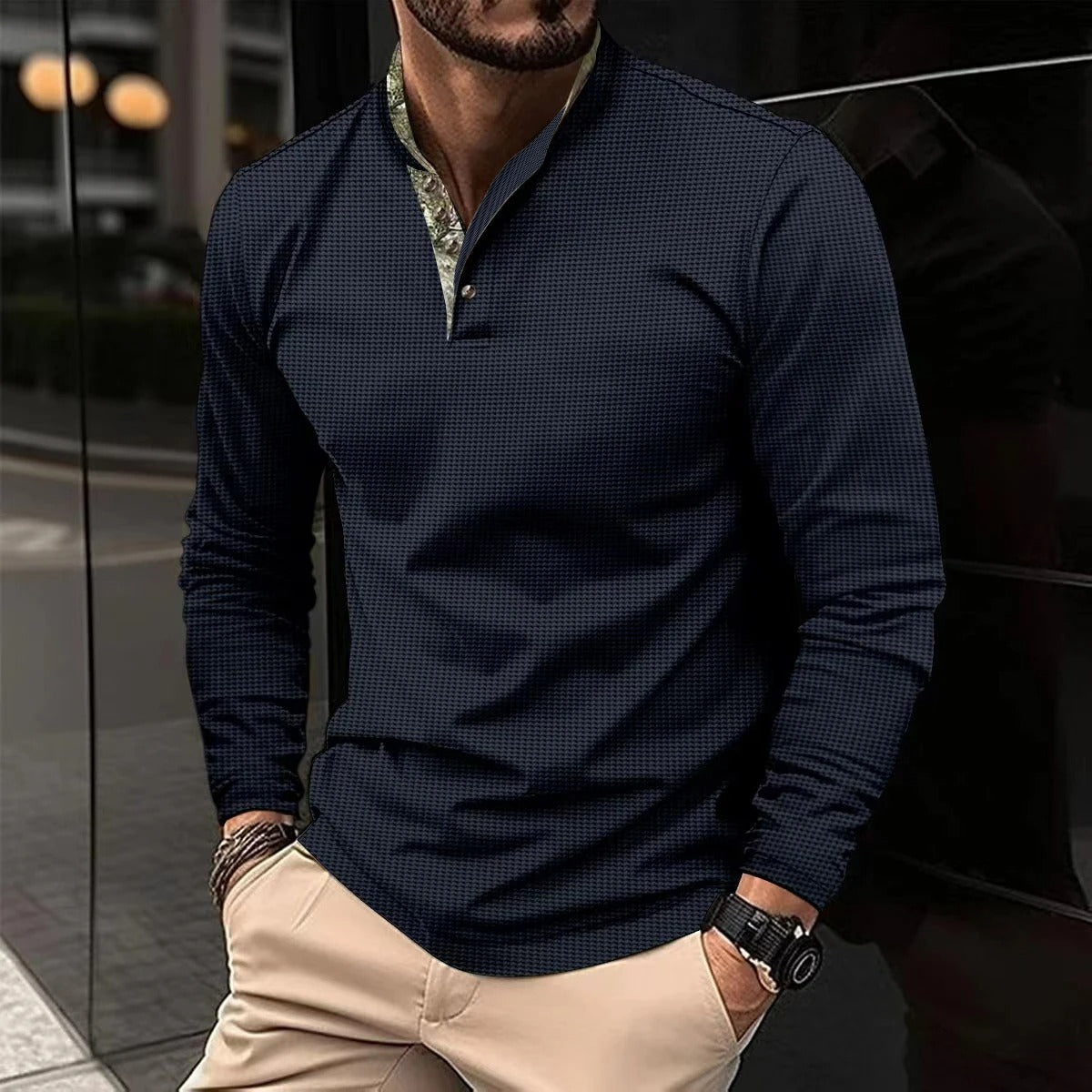 Sophisticated long sleeve polo shirt - refined men's casual top