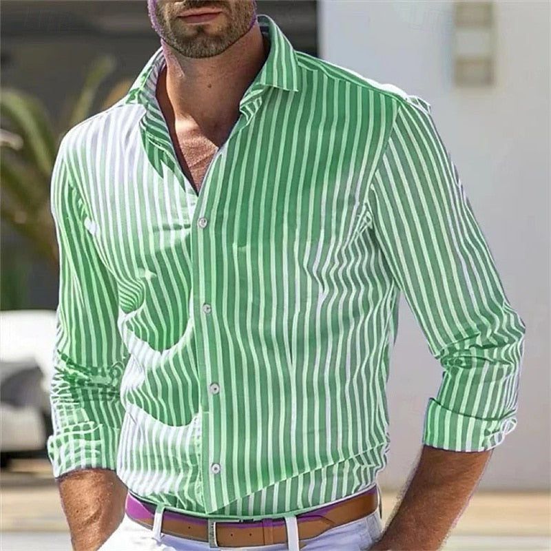 Men's striped casual shirt - classic long sleeve button-up, versatile for office and weekend wear