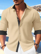 Men's casual shirt lightweight fabric beach attire - stylish long sleeve with contrast detailing